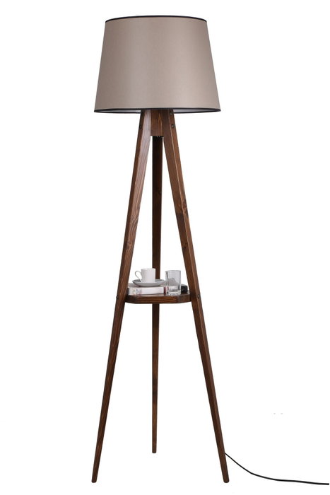 Opviq Lámpara de Pie Tripod de Madera Nogal con Estante